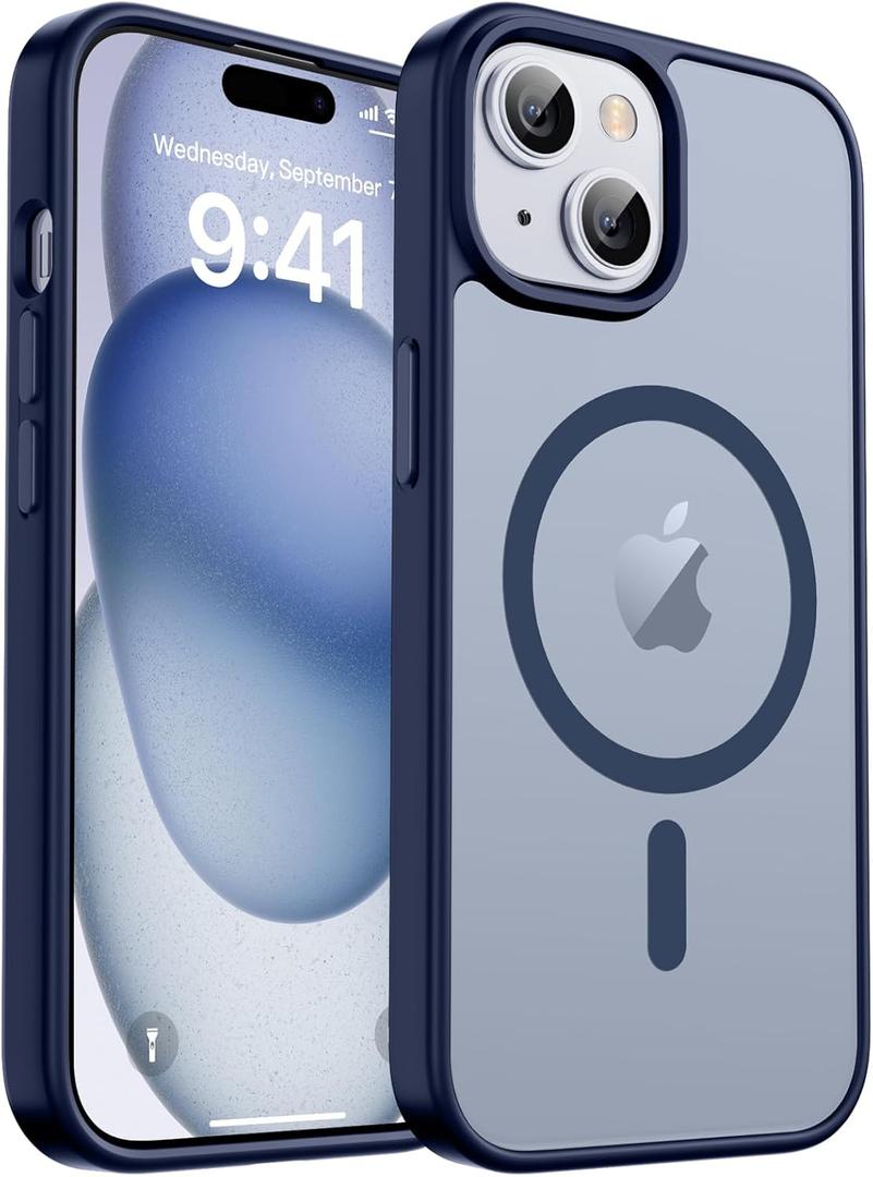 Magnetic for iPhone 15 Case & iPhone 14 Case, [Compatible with MagSafe] [Military Grade Drop Protection] Translucent Matte Shockproof Anti-Scratch Phone Cover, Navy Blue