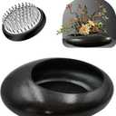 Flower Frog Vase Kit, Ceramic Ikebana Kit,with Flower Frog Pin Frog Flower Stems Holder, for Flower Arrangement, Floral Arrangement, Living Room, and Restaurant Center Decoration. (Black Small Size)
