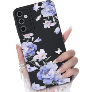 2 x for Samsung Galaxy A13 5G/A04S Phone Case, Fashion Flower Pattern Design Girls Women Liquid Silicone Cover, Slim Shockproof and Scratch-Resistant Soft Case for Samsung A13 - Black