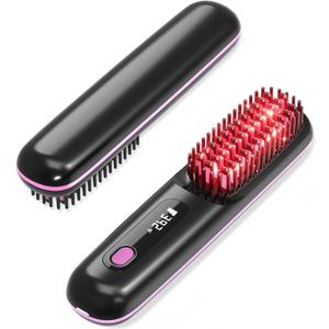 Go Brush Pro Portable Cordless Hair Straightener Brush for Travel, 30s Fast Heat for Instant On-the-Go Styling, 3 Adjustable Temperature Settings for All Hair Types,Midnight Black