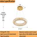 Modern LED Gold Ring Chandelier Dimmable Gold Crystal Ring Pendant Light Adjustable Round Crystal Chandelier Light for Dining Room Living Room 15.7in