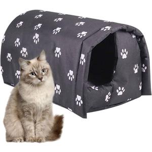 Fhiny Stray Cats Shelter, Waterproof Outdoor Cat House Foldable Warm Pet Cave for Winter Wild Animal Tent Bed Anti-Slip Kitten Cave for Feral Cat Dog Puppy Weatherproof Black (L:21.7"16"14.5")