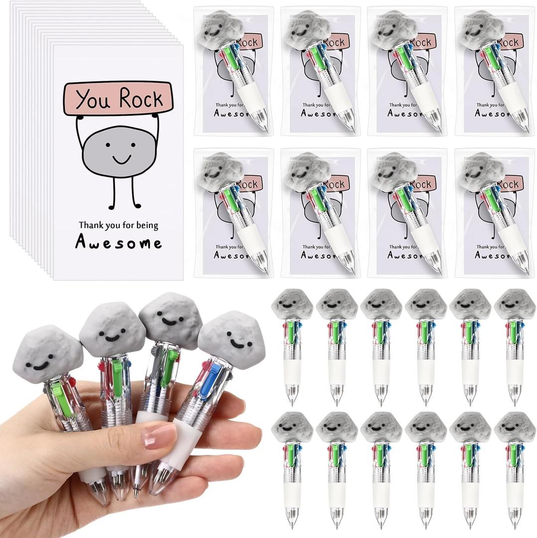 Sayglossy 12 Sets You Rock Pens Bulk for Classroom Party Favors, 4-in-1 Multicolor Ballpoint Pen with Support Cards Teacher Gifts for School Student