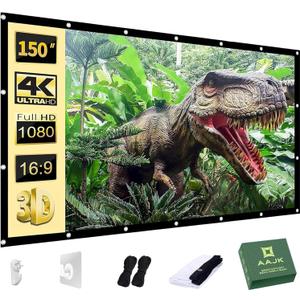 AAJK Outdoor Projector Screen 150 inch, Washable Projector Screen 16:9 Foldable Anti-Crease Portable Projector Movies Screen for Home Theater Outdoor Indoor Support Double Sided Projection