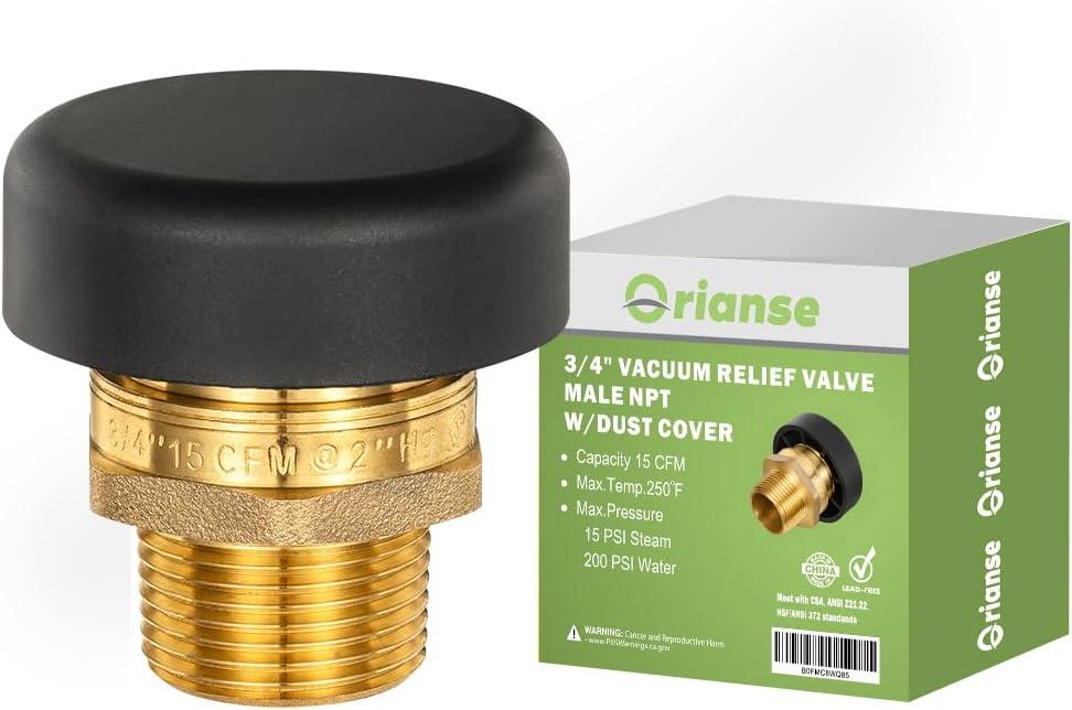 1Pack ORIANSE Vacuum Relief Valve 3/4 InchBRASS & TUBULAR Water Service Low Profile Vacuum Relief Valve with Dust Cover for Water and Heater TankBrass Leak Proof