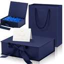 Zonon Gift Boxes with Lid and Ribbon 9 x 7 x 3'' Luxury Senses Gift Bags with Greeting Card Tissue Paper for Wedding Graduation Birthday Present Decoration Party Favor(Dark Blue)