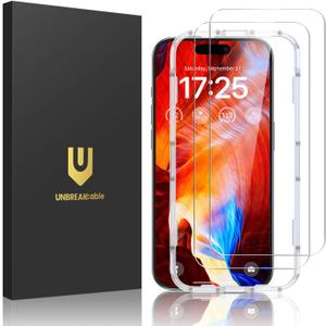 UNBREAKcable 2-Pack Screen Protector for iPhone 15 Plus, Military-Grade Shatterproof Tempered Glass [9H+ Hardness] [Easy Installation Frame] [99.99% HD Clear] for Apple iPhone 15 Plus