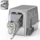 WoofiGo Enclosed Stainless Steel Cat Litter Box with Lid, XL Extra Large Litter Box for Big Cats, Metal Litter Pan High Sided, Never Absorbs Odors, Anti-Urine Leakage, Include Scoop (Light Grey)