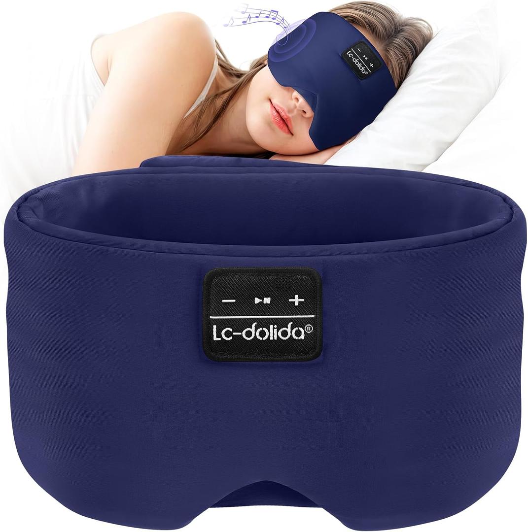 LC-dolida Sleep Mask with Bluetooth Headphones, Ice Silk Sleep Headphones with Bluetooth 5.4, Total Blackout Eye Mask for Sleeping, Sleep Soft Mask for Women Men, All Night Sleep, Travel (Navy)