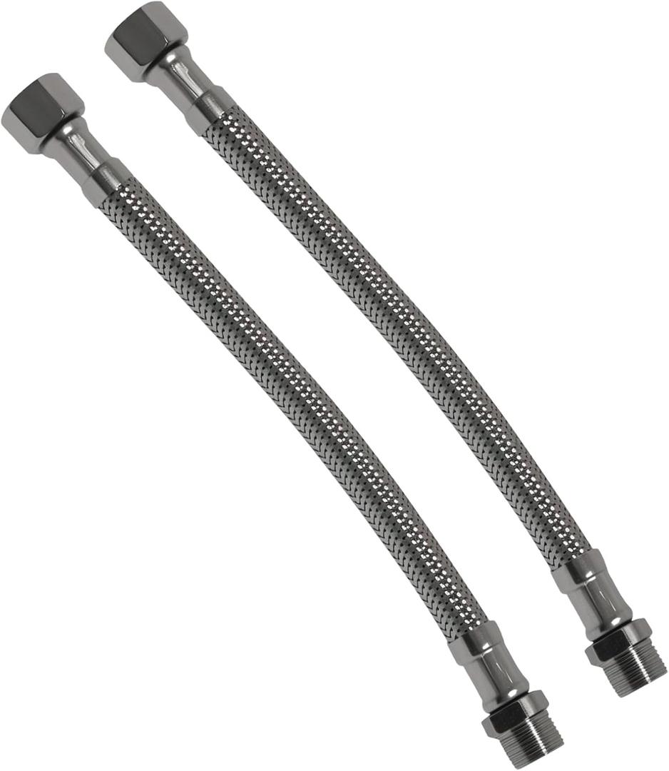 Water Supply Extension Line - 8 Inch Long, 3/8" Male Comp. To 3/8" Female Compression Stainless Steel Braided Hose, Fits Toilet Ballcock or Other Faucet Fitting - 2 Pieces