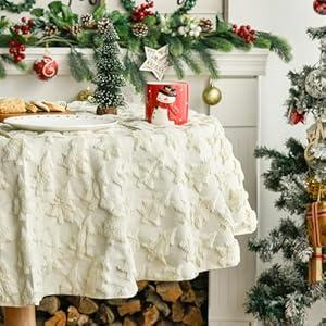 Horaldaily Christmas Tablecloth 6060 Inch Round, Plush Faux Soft Trees Green Washable Seasonal Table Cover for Party Picnic Dinner Decor