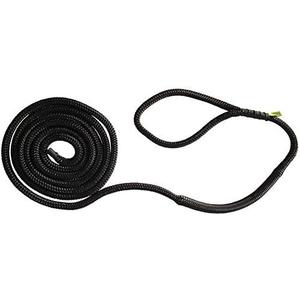 Shockline 5/8 Inch Dock Line with Integrated Shock Absorber, Double Braided, Polyester, 15, 25, 35 FT, Hand Spliced 12" Eye, Black