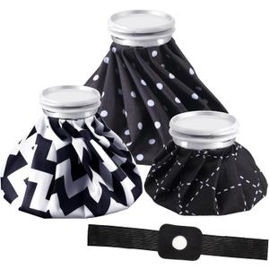 Nuanchu 3 Pieces Ice Bags for Injuries Reusable Ice Packs with Adjustable Wrap Cold and Hot Therapy and Pain Relief for Knee Leg Injury, 3 Sizes, 11, 9, 6 Inch (4 Set)(Plaid,Black)