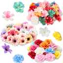 Hoteam 100 Pcs 300 Pcs Faux Flower Heads Silk Artificial Plum Blossom Heads DIY Fake Mini Flowers Assorted Silk Decorative Daisy Roses Craft Supplies for Wedding Party Wreath (Bright)