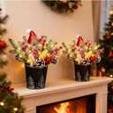 KC&KST 2PC Christmas Centerpieces for Tables with LED Lights - Tabletop Artificial Floral Arrangement Decorations, Pine Cones and Berries, Xmas Small Potted Holiday Table Decor(Small Christmas Tree)