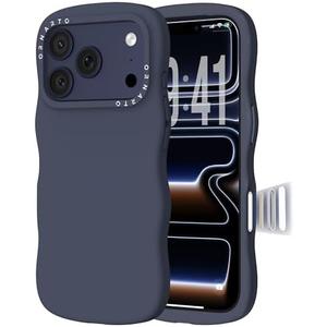 ORNARTO for iPhone 17 Pro Max Case for Women Girls– Cute Wave Edge, Camera Control Button, Shockproof Liquid Silicone Phone Case for iPhone 17 Pro Max 6.9", Stormy Blue