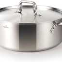 HOMICHEF 19 Quart LARGE Stainless Steel Braiser Pan with Lid - Commercial Grade NICKEL FREE Matte Polished Stainless Steel Braiser Pot 19 QT - Heavy Weight Braising Pan Non Toxic Induction, 19QT - Matte Polished - NICKEL FREE & NO COATING