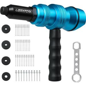 Libraton Rivet Gun Adapter, Rivet Gun Adapter for Electric Drill, Rivet Drill Attachment, for Cordless Electric Power Drill, with Handle, Easy processing for Pop Rivets, 3/32" 1/8" 5/32" 3/16"
