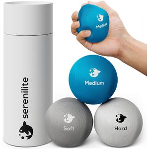 Serenilite Hand Therapy Exercise Stress Ball Bundle - Tri-Density Stress Balls for Adults & Grip Strengthening (Cloud, Sea Breeze, Titanium Set)