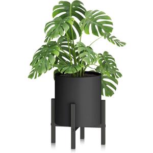 10 inch Black Cylinder Plant Pots with Heavy Duty Stand,Durable Planters for Flowers,Large Plant Pot for Indoor and Outdoor, Decorative Modern Flower Pots with Drainage Hole (10 inch (with stand))