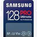Samsung PRO Ultimate Full Size 128GB SDXC Memory Card, Up to 200 MB/s, 4K UHD, UHS-I, C10, U3, V30, A2, for DSLR, Mirrorless Cameras, PCs, MB-SY128S/AM