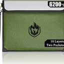 2 Pockets Fireproof Document Bag 6200F, 10 Layers Waterproof Fireproof Money Bag for Cash with Reflective Strip, Heat Insulated Waterproof Document Holder Pouch, Fire Safe Storage (Green)