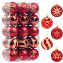 30 Pcs Christmas Ball Ornaments Set, 2.36'' Red and Gold Hand-Painted Ornament Bulk for Xmas Tree, Shatterproof Tree Decorations for Holiday Party, Wreath, Winter Décor