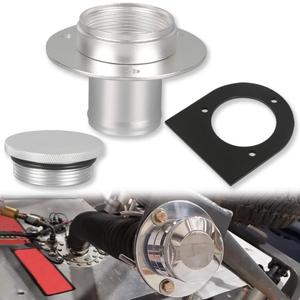 17-2530 Billet Aluminum Remote Fuel Tank Filler Neck Kit with Cap and Welded Steel Bracket, for 2" Fuel Hose and 2.00" Remote Fuel Cell Filler - Straight NeckSilver