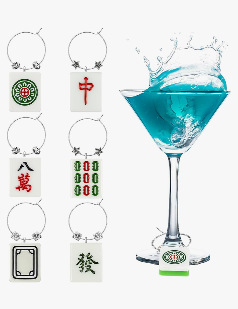 Geelin Mahjong Wine Charms, 1 Inch Wine Glass Tags for Stem Glasses, DIY Mahjong Tiles Resin Pendants Gift, Drink Markers Identifiers for Parties Tastings and Entertaining
