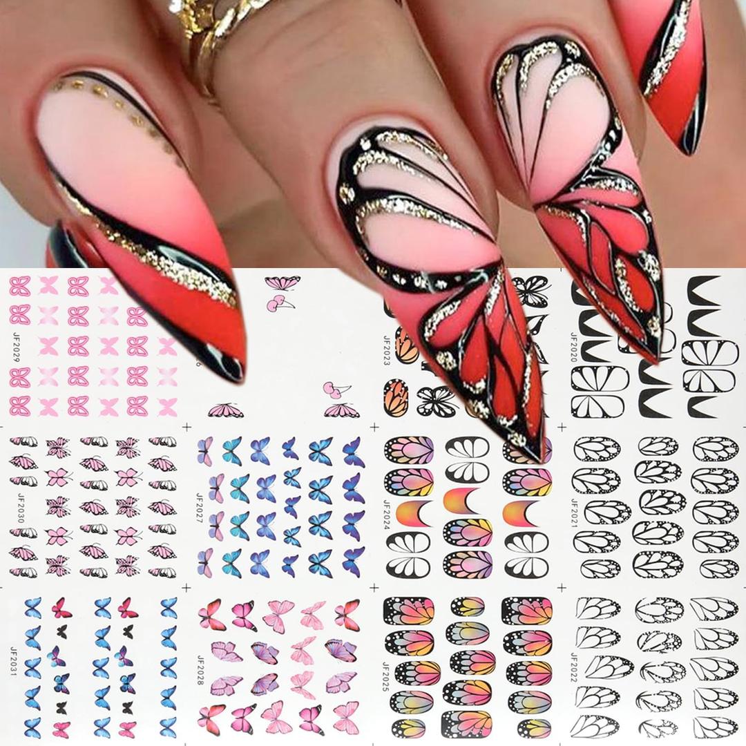 12Pcs Butterfly Nail Stickers Decals 3D Water Transfer Butterflies Nail Decals Colorful Romantic Butterfly Design Nail Supplies Spring Summer Butterfly Wings Nail Sliders Stickers for Women DIY Decor