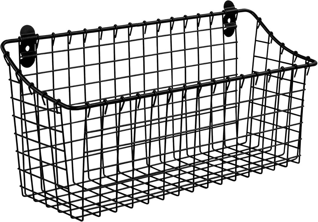 Spectrum Large Wire Wall Mount Storage Basket Matte Black, Wall Mount Storage Basket Organizer for Kitchen Bathroom Pantry, Versatile Wire Caddy Organizer