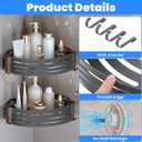 2 Pack Corner Shower Caddy Suction Cup Rust-proof aluminum alloy With 4 hooks No drilling required Removable Waterproof Bathroom Storage Rack for Shampoo, Shower Gel, Razors (gunmetal gray)