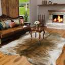 AROGAN Western Decor Faux Fur Cowhide Rug, 4.6 x 5.2 Feet Premium Animal Skin Cow Hide Rug, Sturdy Cow Print Rugs for Wall Decor, Western Floor Carpet for Bedroom Living Room, Brownish
