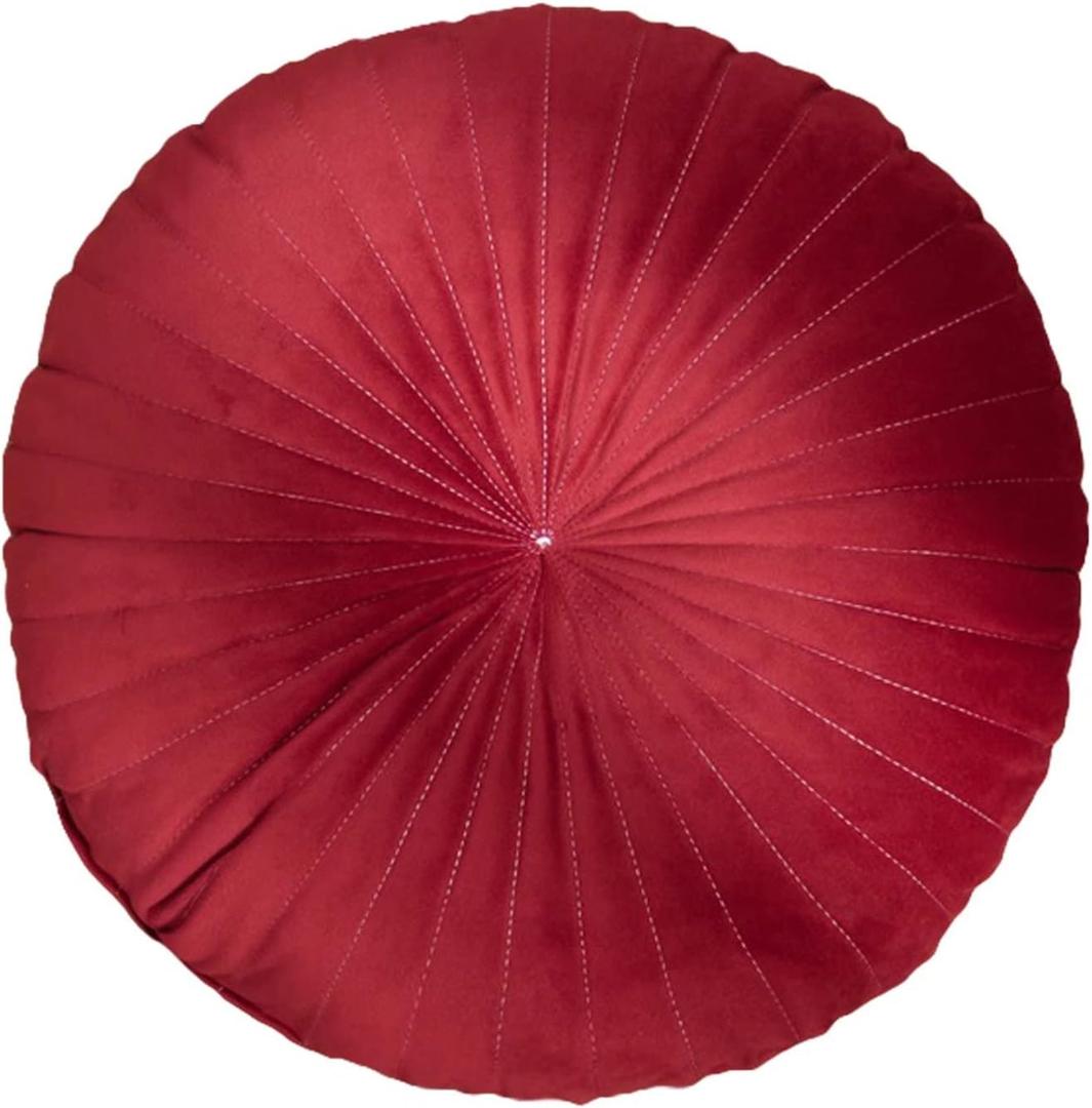 HLOVME Round Pillow Cushion for Couch Velvet Decorative Small Throw Pillow Solid Color for Living Room Bed Floor 15.7, Wine Red