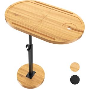 NiHome Bamboo Large Swivel TV Tray Table with Thickened Stable Non-Tipping Base, Adjustable Height Couch Table Tray, End Table, Bathtub Side Tray Table 360 Rotating for Hot Tub Bedside Sofa Balcony
