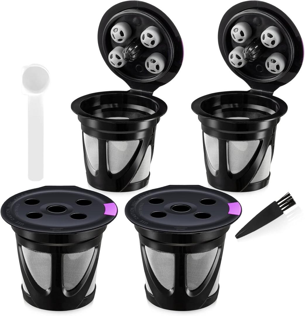 Reusable K Cups for Keurig Supreme and K-Supreme Plus, 4 Pack Refillable Kcup Compatible with K Slim K-Duo Coffee Maker - MultiStream Technology Coffee Pods Filter