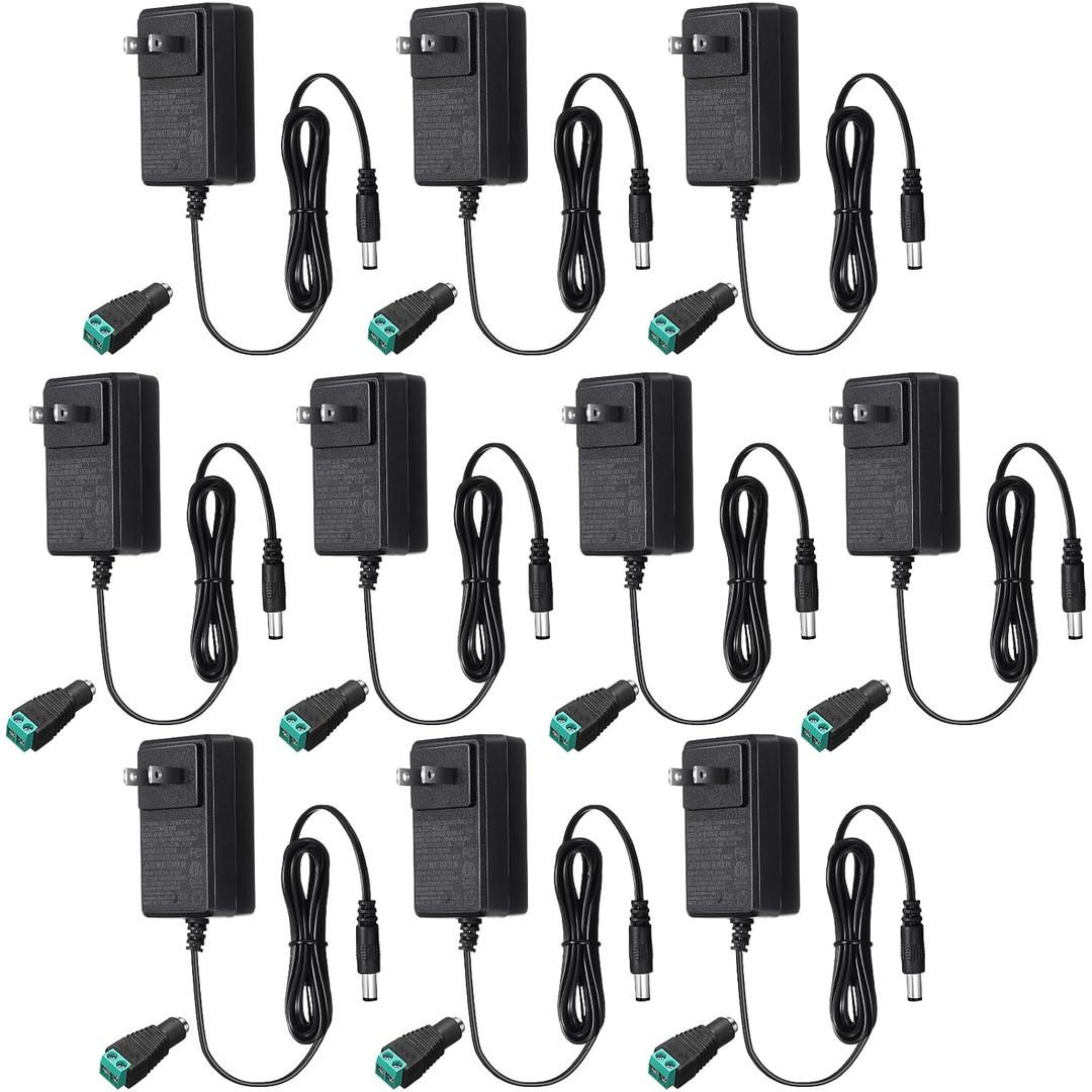Copkim 10 Pcs 12V Power Supply 12V DC 24W LED Light Adapter Switching Led Power Supply AC120V to DC12V Transformer with 5.5/2.1 mm Female Barrel Connector for Strip Light(2A)