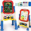 Kids Easel for Toddlers Age 2-4 Art Magnetic White Board & Chalkboard Double Side Adjustable Stand Drawing Writing Learning Educational Toy for 2 3 4 Year Boys Girl Birthday Gifts (Blue)