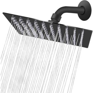 NearMoon Rain Shower Head, High Flow Stainless Steel Square Rainfall Shower, High Pressure Design, Awesome Shower Experience Even At Low Water Flow (8 Inch, Matte Black)