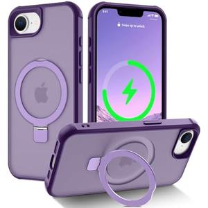 JAMCAVOR Magnetic Stand for iPhone 16e Case [Military Grade Drop Protection] with Kickstand, Matte Translucent Slim Case for 16e 6.1", Purple