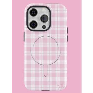 CHATTOB Compatible with iPhone 17 Pro Max Case, Cute Retro Gingham Plaid Phone Case for Women, Shockproof Soft TPU and Hard PC Back Protective Cover, Matte Pink