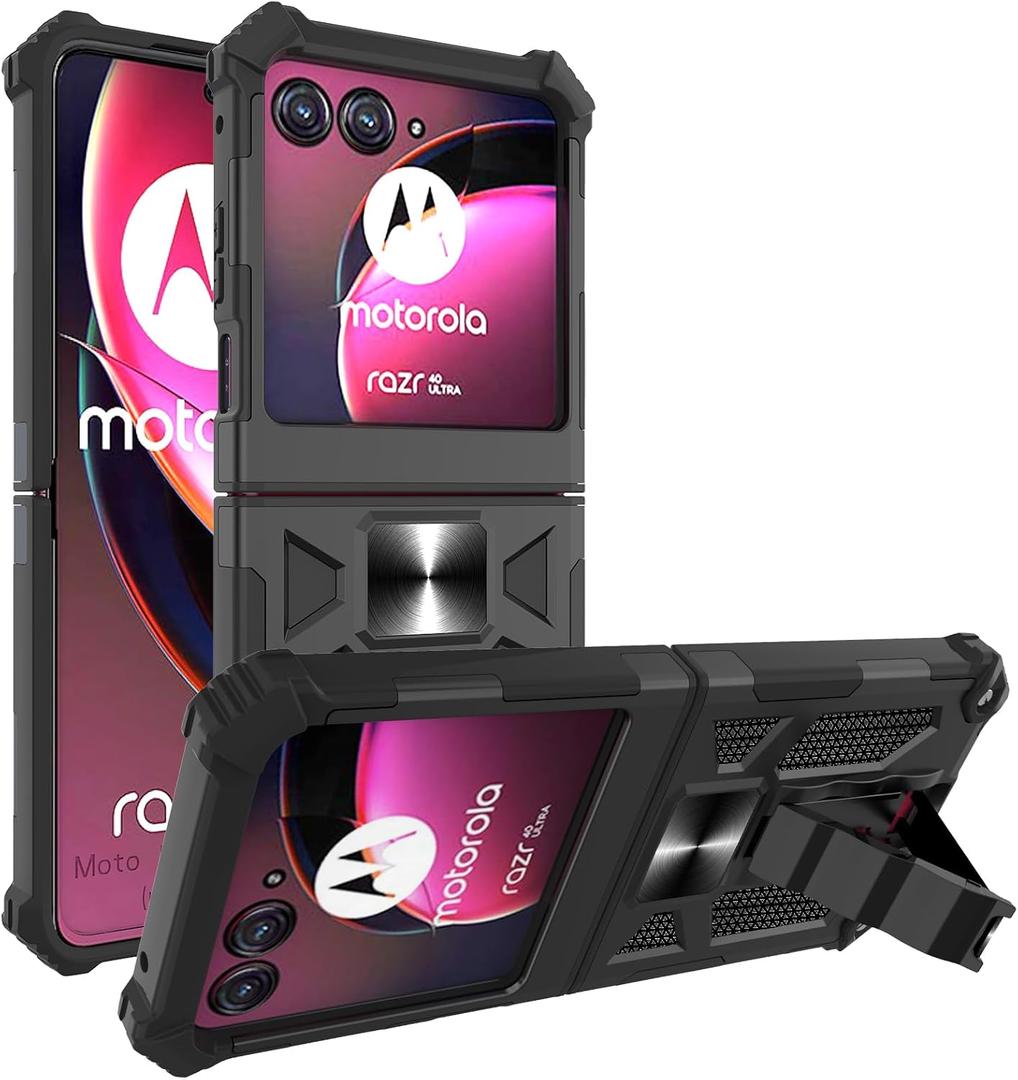 Ailiber for Motorola Razr 2024 Case, Motorola Razr 50 5G Phone Case, Kickstand Holder, for Magnetic Car Mount, Heavy Duty Ruggged Shockproof Cell Phone Cover for Moto Razr 2024-Black