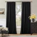 Neutral Black Linen Pinch Pleated Blackout Curtains 108 Inches Long for Bedroom Pleated 100% Black Out Drapes with Liner Black Farmhouse Modern Extra Long 108 Inch Curtain for Living Dining Room