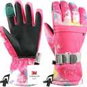 Ski Gloves, Warmest Waterproof and Breathable Snow Gloves for Cold Weather, Fits Both Men & Women,for Parent Child Outdoor (Rose Red)