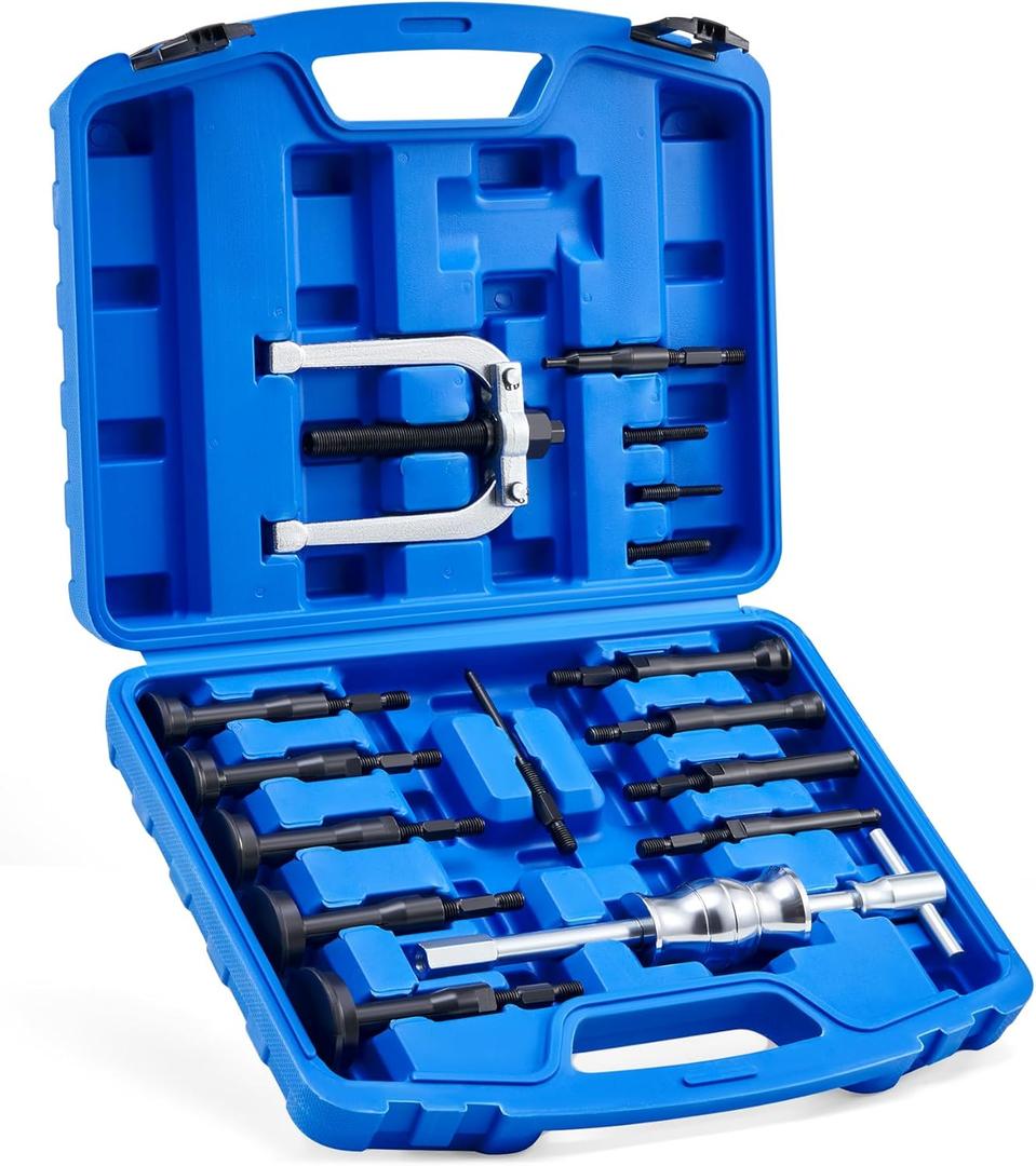 Orion Motor Tech Blind Hole Collet Bearing Race and Seal Puller Extractor Kit, Slide Hammer Pilot Insert Inner Bearing Removal Tool Set, 16 Piece, Blue