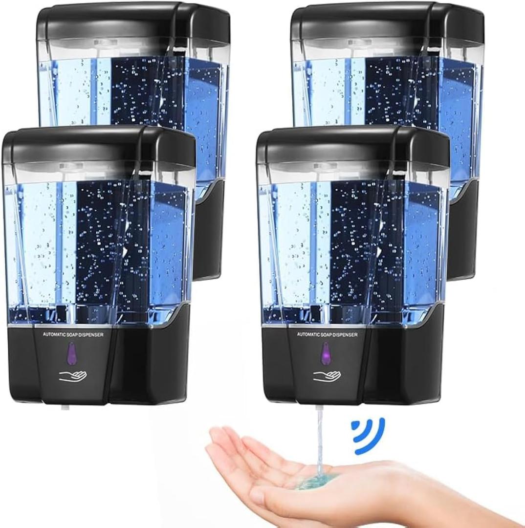 4 Pack Automatic Soap Dispenser Touchless,600 ml / 20 oz Commercial Hand Soap Dispenser,Wall Mount Hand sanitizer Dispenser for Bathroom Offices Home Kitchen HotelBlack