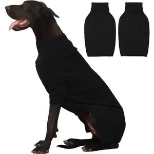 IECOii Extra Large Dog Sweater 4XL,Thermal Warm Dog Sweaters for Giant Breed Dogs,Turtleneck Knitted Knitwear for Pet Winter,Stretchy&Easy On Doggy Sweatshirt for Doberman,Great Dane(Black,XXXXL)