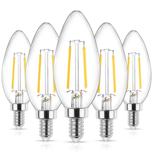 Ascher E12 LED Classic Candelabra Clear Light Bulb, 4W, Equivalent 40W, Warm White 2700K, Non-Dimmable, Filament Clear Glass, Pack of 5
