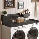 Washer and Dryer Countertop with Charging Station, 2-Titer Large Laundry Countertop with Hooks and Non-Slip Pads, Wooden Dryer Cover with Shelf for Laundry Room Organization, Black