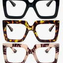 3 Pack Oversized Thick Frame Reading Glasses for Women,Stylish Square Large Readers Blocking Blue Light Glasses, +1,5